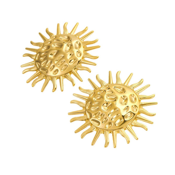 Exaggerated Vintage Stainless Steel And 18K Electroplated Sunflower Texture Women's Earrings