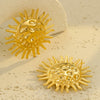 Exaggerated Vintage Stainless Steel And 18K Electroplated Sunflower Texture Women's Earrings
