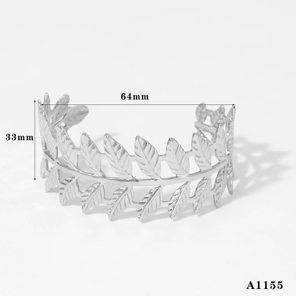 Exaggerated Widesided Hollow Ginkgo Leaf Stainless Steel Bracelet For Women With Electroplating