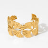 Exaggerated Widesided Hollow Ginkgo Leaf Stainless Steel Bracelet For Women With Electroplating