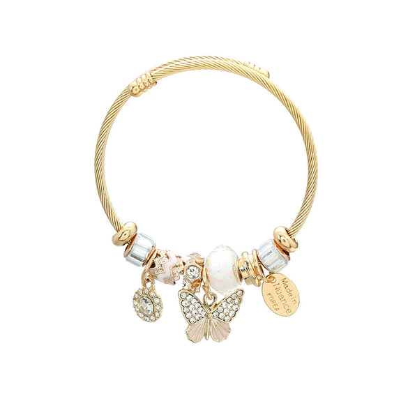 Exaggerated Women's Alloy Bracelets With Butterfly Pendants And Geometric Diamond Design