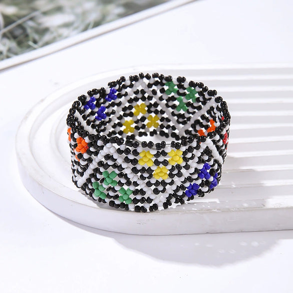 Exaggerated Women's Bracelets Glass Glazed Millet Beads Braided Minimalist Style