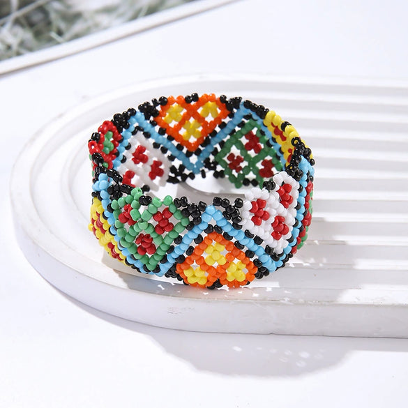 Exaggerated Women's Bracelets Glass Glazed Millet Beads Braided Minimalist Style