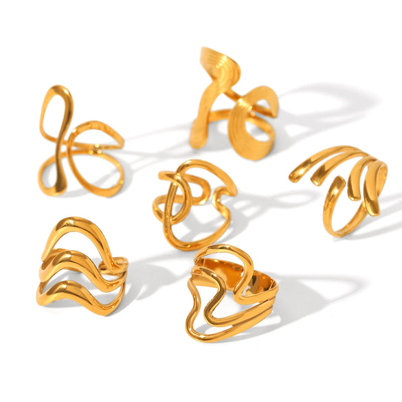 Exaggerated Women's Stainless Steel 18K Goldplated Geometric Ring With Electroplating Ins Style Highend Jewelry