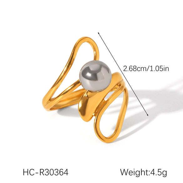 Exaggerated Women's Stainless Steel 18K Goldplated Geometric Ring With Electroplating Ins Style Highend Jewelry