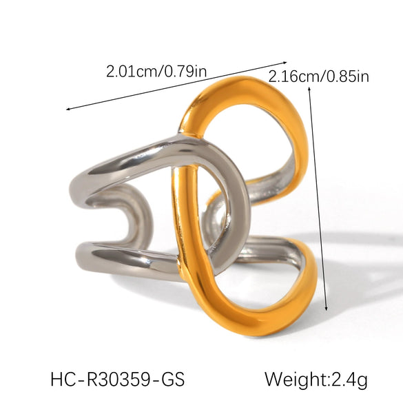 Exaggerated Women's Stainless Steel 18K Goldplated Geometric Ring With Electroplating Ins Style Highend Jewelry