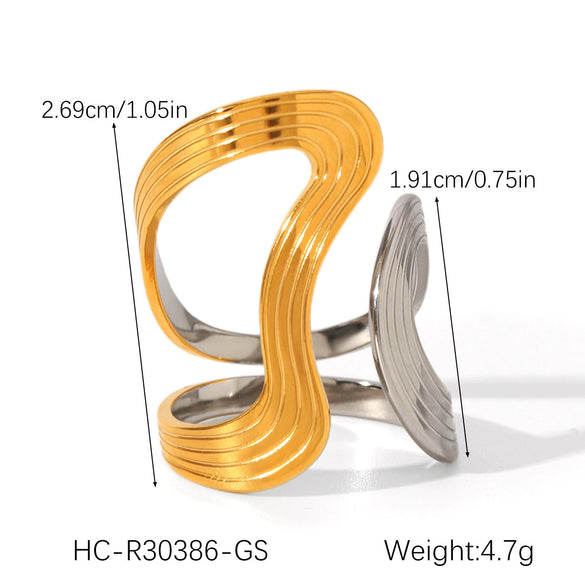 Exaggerated Women's Stainless Steel 18K Goldplated Geometric Ring With Electroplating Ins Style Highend Jewelry