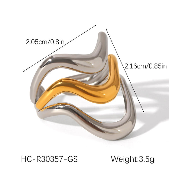 Exaggerated Women's Stainless Steel 18K Goldplated Geometric Ring With Electroplating Ins Style Highend Jewelry