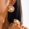 Exaggerated Zinc Alloy Imitation Pearl Earrings With Electroplating Treatment