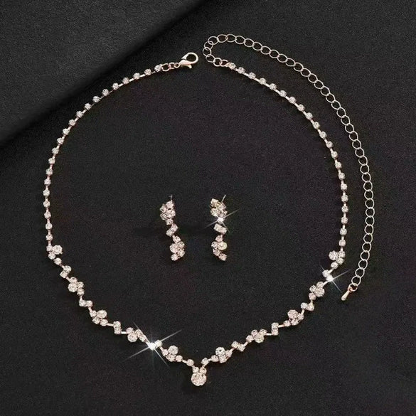Explosions Fashion Elegant Flash Diamond Necklace Earrings Suit Bridal Jewelry Women's Wedding Accessories