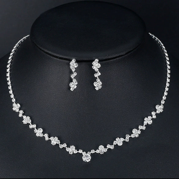 Explosions Fashion Elegant Flash Diamond Necklace Earrings Suit Bridal Jewelry Women's Wedding Accessories