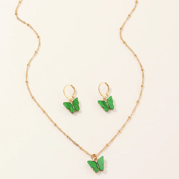 Explosive Accessories Multicolor Butterfly Necklace Earring Set Temperament Small Butterfly Jewelry Wholesale Nihaojewelry