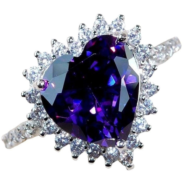 Exquisite Alloy Amethyst Love Ring Geometric Electroplated Fashion Jewelry For Women