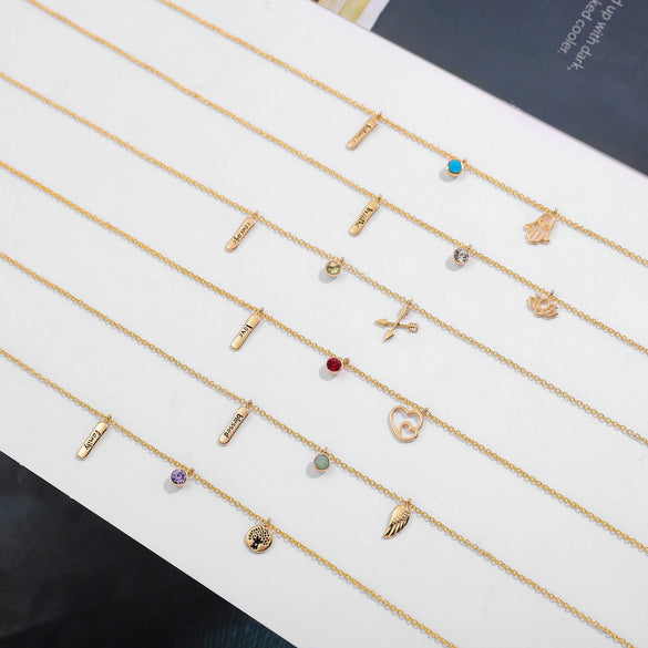 Exquisite Alloy Pendant Thin Necklace With Anchor Heart Wings Letter Charm Electroplated Gold O Chain For Couples
