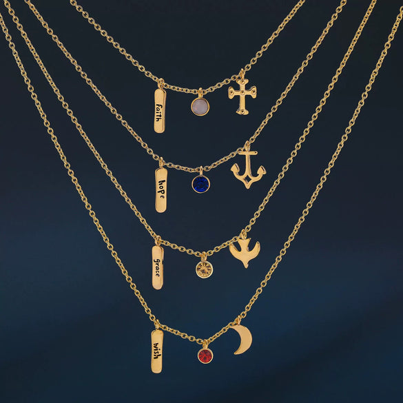 Exquisite Alloy Pendant Thin Necklace With Anchor Heart Wings Letter Charm Electroplated Gold O Chain For Couples