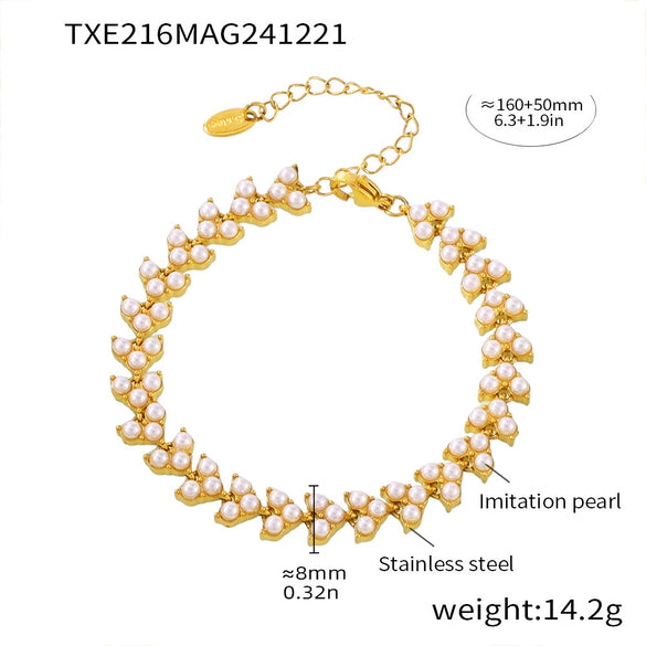 Exquisite Bead Clavicle Necklace And Bracelet Set For Women Stainless Steel With Pvd Electroplated 18K Real Gold Light Luxury Style