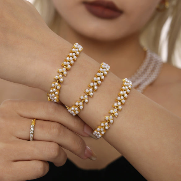 Exquisite Bead Clavicle Necklace And Bracelet Set For Women Stainless Steel With Pvd Electroplated 18K Real Gold Light Luxury Style