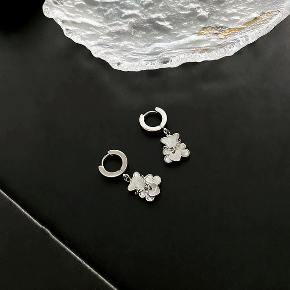 Exquisite Bear Pendant Stainless Steel Earrings For Female With Geometric Design
