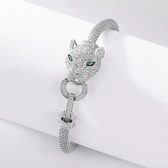 Exquisite Cheetah S925 Silver Microinlaid Zircon Light Luxury Women's Simple Geometric Bracelet