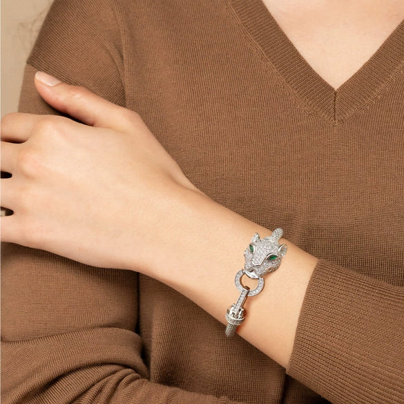 Exquisite Cheetah S925 Silver Microinlaid Zircon Light Luxury Women's Simple Geometric Bracelet