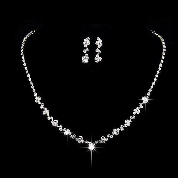 Exquisite Claw Chain Necklace Earrings Bracelet Set For Women Rhinestone Full Diamond Simple Geometric Threepiece Set Dinner Dress Accessories