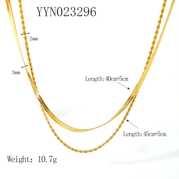 Exquisite Double Layer Stainless Steel Necklace For Women With 18K Gold Plated Vacuum Real Gold Electroplating In Pvd Furnace And Twist Chain Style
