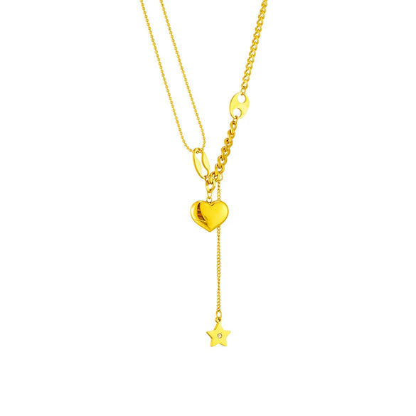 Exquisite Elegant All Match Star Tassel 3D Peach Heart Clavicle Chain Necklace In Cold Style Made Of Titanium Steel With Electroplating Treatment