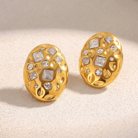 Exquisite Midcentury Style Commuter Earrings Stainless Steel 18K Gold Plated Geometric Oval Women's Earrings With Electroplating