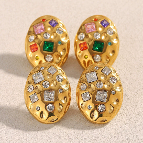 Exquisite Midcentury Style Commuter Earrings Stainless Steel 18K Gold Plated Geometric Oval Women's Earrings With Electroplating
