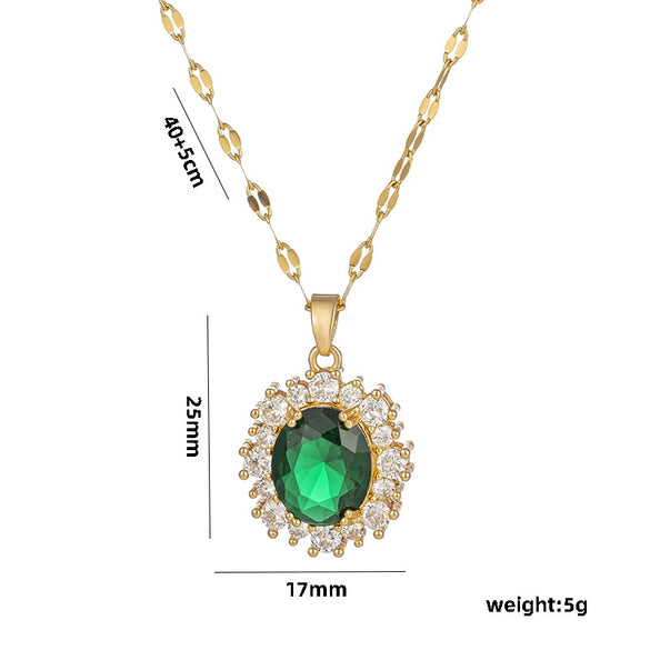 Exquisite Oval Crystal Zircon Women's Necklace With Titanium Steel Pendant And Water Wave Chain Micro Inlay Diamond Treatment Geometric Design
