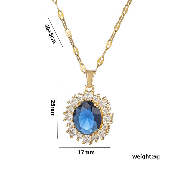 Exquisite Oval Crystal Zircon Women's Necklace With Titanium Steel Pendant And Water Wave Chain Micro Inlay Diamond Treatment Geometric Design