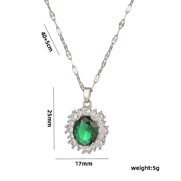 Exquisite Oval Crystal Zircon Women's Necklace With Titanium Steel Pendant And Water Wave Chain Micro Inlay Diamond Treatment Geometric Design