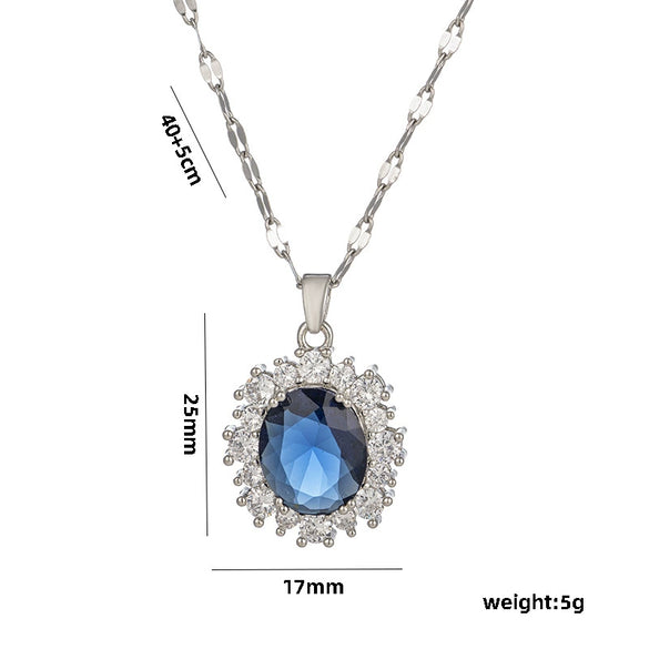 Exquisite Oval Crystal Zircon Women's Necklace With Titanium Steel Pendant And Water Wave Chain Micro Inlay Diamond Treatment Geometric Design