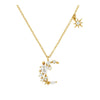 Exquisite S925 Silver Snake Chain Necklace With Inlaid Zircon C Shaped Moon Copper Pendant Geometric Light Luxury Clavicle Jewelry