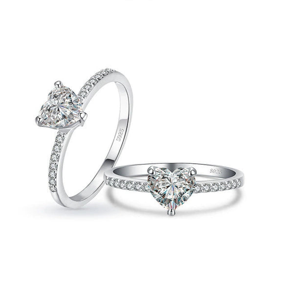 Exquisite S925 Sterling Silver Heart Shaped Zircon Ring For Women With Seiko Craftsmanship