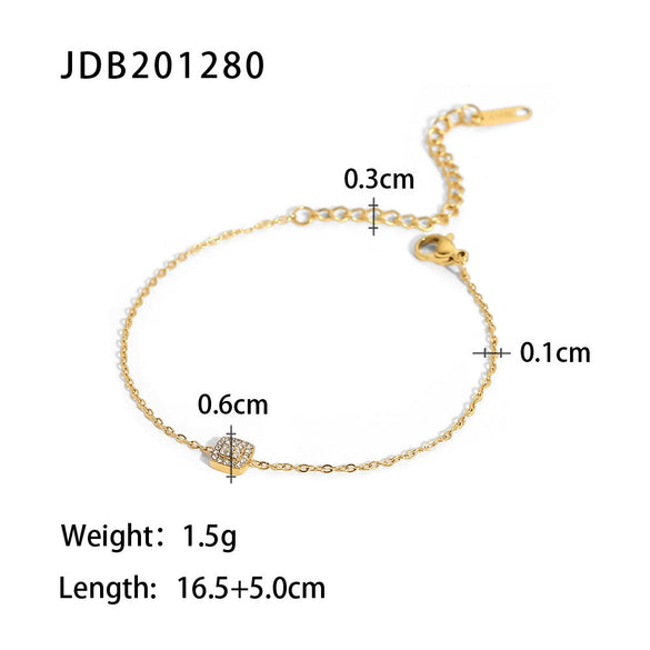 Exquisite Ultra Thin Chain Bracelet With Square Pendant For Women 18K Gold Plated Stainless Steel Geometric Pattern Electroplated