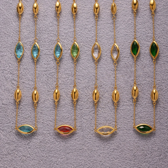 Exquisite Water Drop Glass Stone Clavicle Chain Stainless Steel Bread Edge Necklace 18K Gold Plated For Women Geometric Pattern