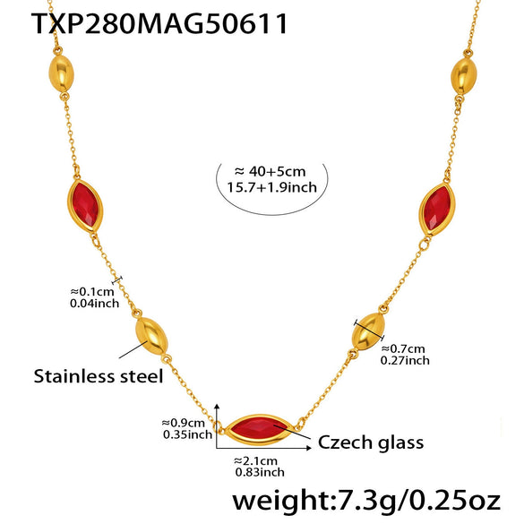 Exquisite Water Drop Glass Stone Clavicle Chain Stainless Steel Bread Edge Necklace 18K Gold Plated For Women Geometric Pattern