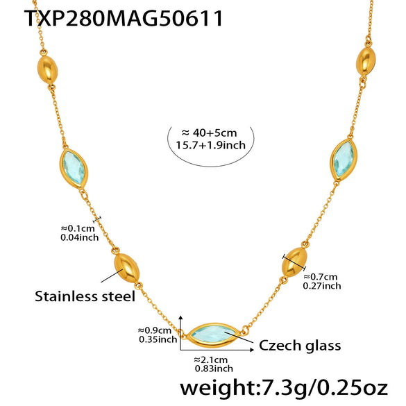 Exquisite Water Drop Glass Stone Clavicle Chain Stainless Steel Bread Edge Necklace 18K Gold Plated For Women Geometric Pattern
