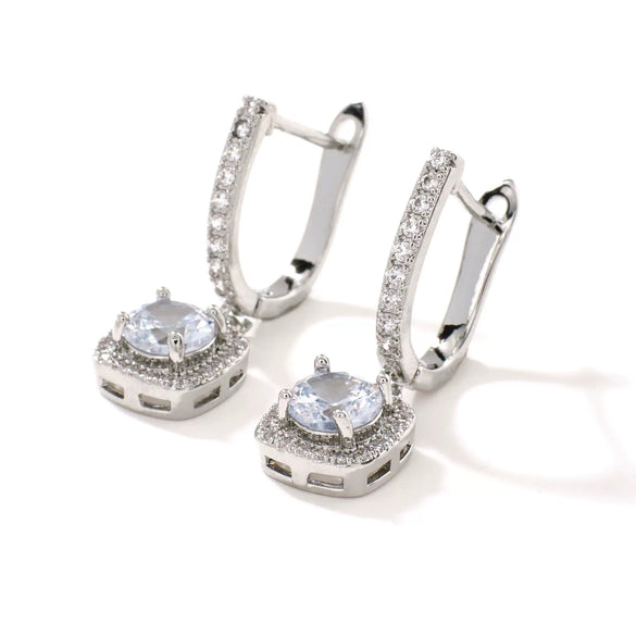 Exquisite Women's Copper Micro Pave Zircon Geometric Square Earrings Versatile Fashion Jewelry