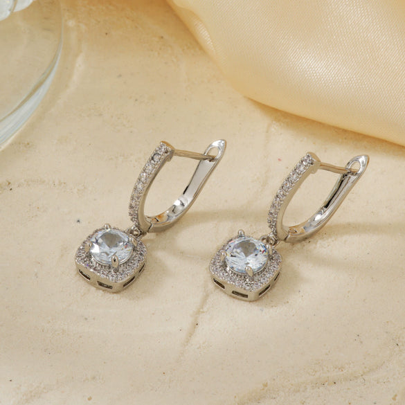 Exquisite Women's Copper Micro Pave Zircon Geometric Square Earrings Versatile Fashion Jewelry