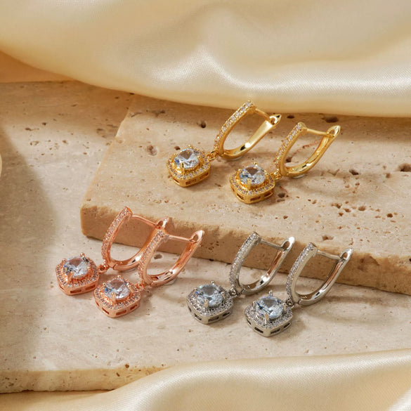 Exquisite Women's Copper Micro Pave Zircon Geometric Square Earrings Versatile Fashion Jewelry