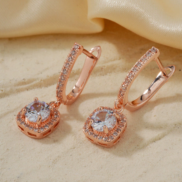 Exquisite Women's Copper Micro Pave Zircon Geometric Square Earrings Versatile Fashion Jewelry