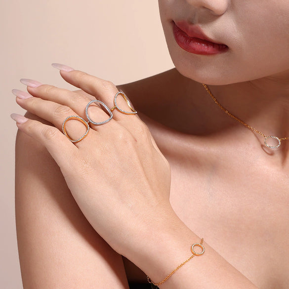 Exquisite Zircon Titanium Steel Ring Bracelet Necklace Set 18K Gold Plated Little Fragrance Style Electroplated