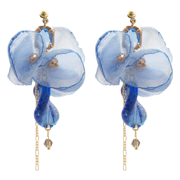 Fabric Chiffon Flower Tassel Handmade Women's Earrings