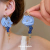 Fabric Chiffon Flower Tassel Handmade Women's Earrings