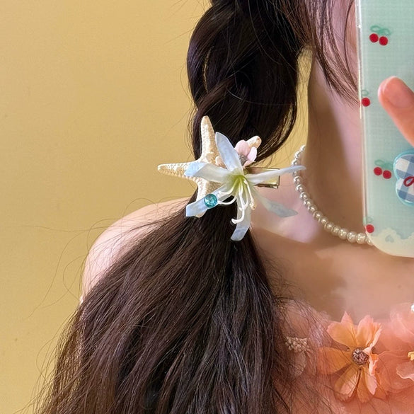 Fabric Diamondencrusted Flower Starfish Women's Duckbill Hairpin Hair Accessories
