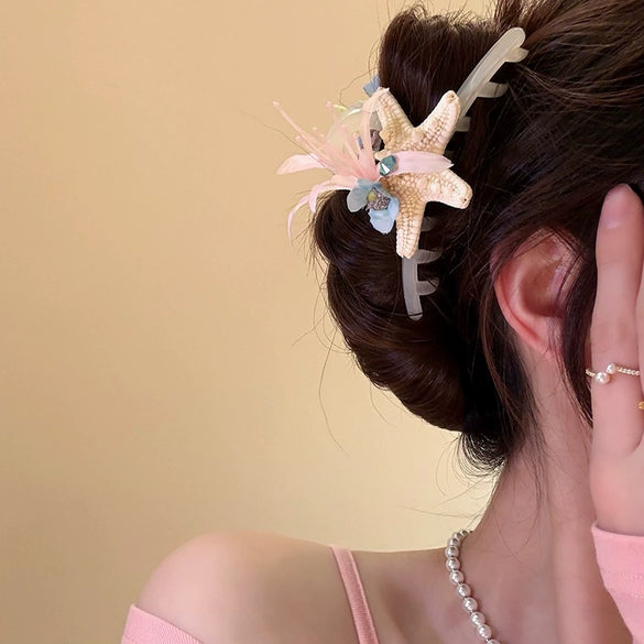Fabric Diamondencrusted Flower Starfish Women's Duckbill Hairpin Hair Accessories