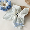 Fabric Doublesided Breathable Blue Spotted Square Handmade Women's High Elasticity Hair Ring