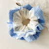 Fabric Doublesided Breathable Blue Spotted Square Handmade Women's High Elasticity Hair Ring